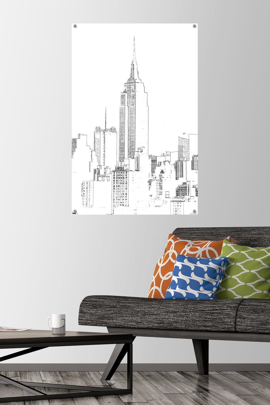 Line Art - New York Skyline Wall Poster with Pushpins, 22.375" x 34"