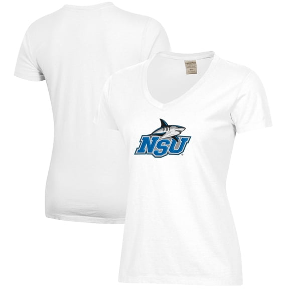 Women's  White Nova Southeastern Sharks Logo Comfort Wash V-Neck T-Shirt