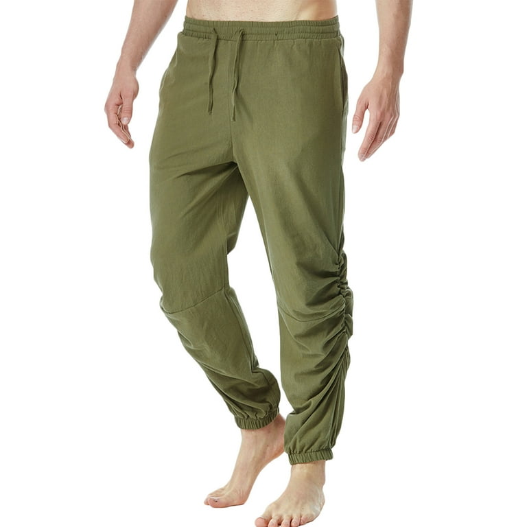 Wavsuf Mens Pants Elastic Waist Clearance with Pockets Drawstring Home Army  Green Pants Size 3XL 