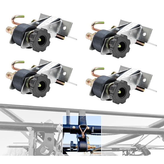 2 Pk 1-1/2" x 7' Ladder Rack Ratchet Tie-Down Straps (Pair) Square Tube Mount, 304 Stainless Steel