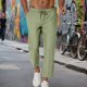 thumbnail image 4 of Pantalones casuales de longitud completa para hombre, con bolsillo y cordón, color sólido, cintura elástica, pantalones cortos para hombre, 4 of 8