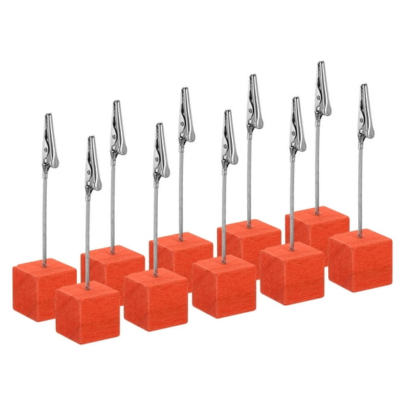 Uxcell Place Card Holder 10pcs Memo Clip Holder Stand with Alligator Clasp Table Number Holders Wooden Base, Red 10pcs
