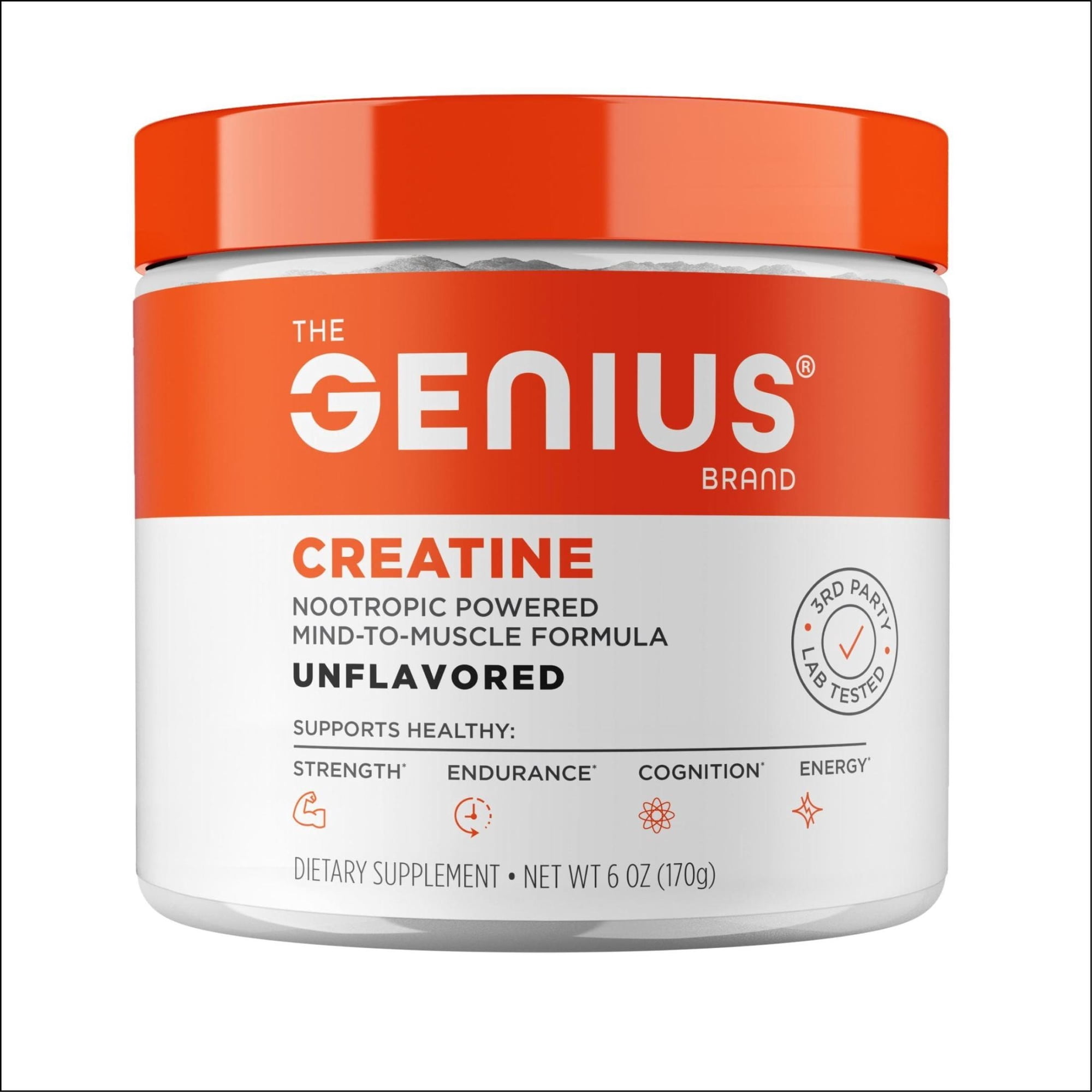 The Genius Brand Genius Creatine - Ultra pure Creatine Monohydrate plus Nootropics including Beta Alanine and Astragin for improved absorption, strength, and performance - Unflavored - 25 servings