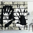 thumbnail image 1 of Urban Graffiti Shower Curtain, Sprayed Stencil Design of Hand Marks on Chalky Wall Pattern, Fabric Bathroom Set with Hooks, 69W X 75L Inches Long, Eggshell Black and White, by Ambesonne, 1 of 3