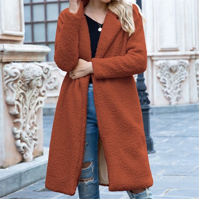 IROINID Manteau Mi-Long Confortable pour Femme à Revers Cranté, Couleur Unie, Ouvert à l'Avant, Manches Longues, Brun