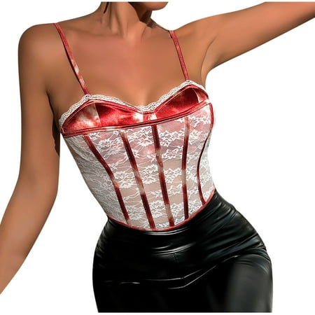 Lightning Sale RbCulf Sexy Underwire Lingerie Womens Lace Crop Tank Top Boned Pushup Bustier Rave Tops Sheer Longline Bra Camisole