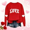 thumbnail image 4 of Women's Long Sleeve Tops Valentines Day Holiday Outfits Crewneck Sweatshirts Love Hearts Print Pullover Loose Fit (L, Red 02), 4 of 5