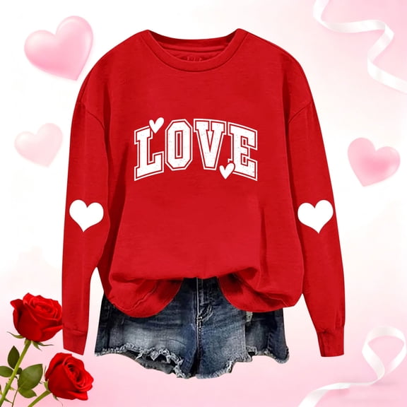 Craaazy Women's Love Heart Valentine's T-Shirts Casual Long Sleeve Crewneck Tops Gifts