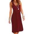 thumbnail image 2 of Jumpingount Vestido midi de color sólido sin mangas con cuello en U plisado para mujer Vestidos vino rojo L, 2 of 4