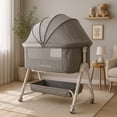 thumbnail image 2 of Cuna Plegable para Bebe con Mosquitero y Mecedora de Estructura de Acero Desmontable - Moises Colecho Cambiador de Altura Ajustable Multifuncional y Ruedas con Freno Gris, 2 of 5