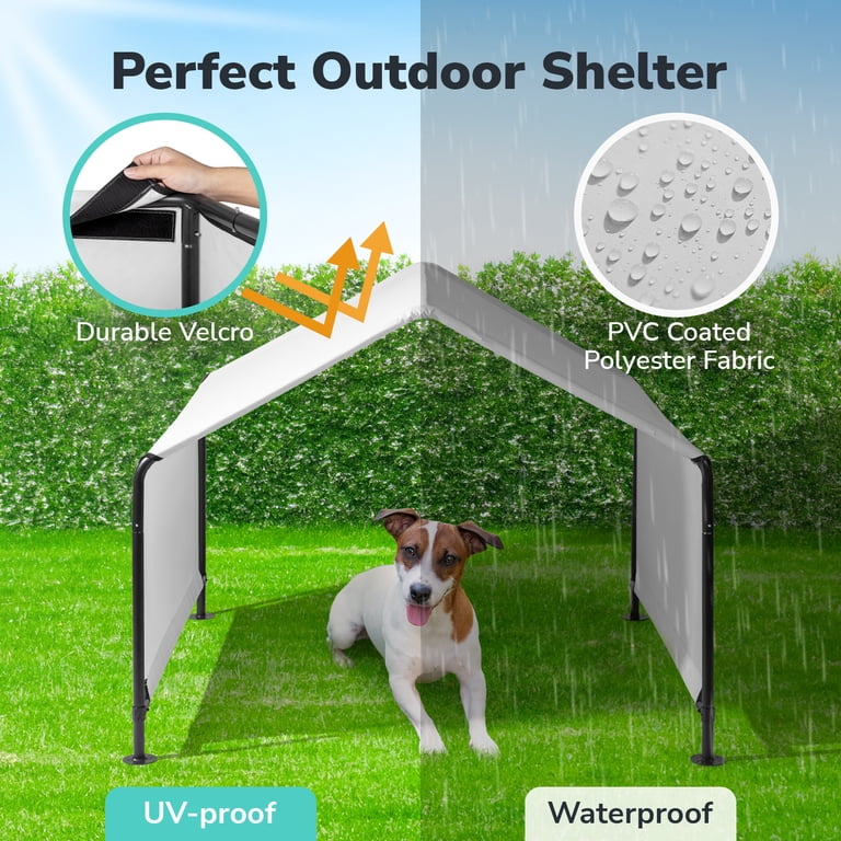 dog bag rain or shine tent YOUGYM XLarge Outdoor House 4'x4'x3.2' for Large Dogs, Animal Shelter with Doors and Mesh Window, Outside Sun Canopy Pet House for Dogs, Cats, Small Animals and Livestock The uninsulated shell is waterproof and windproof to shield against the elements Outdoor Dog Shade Shelter w/