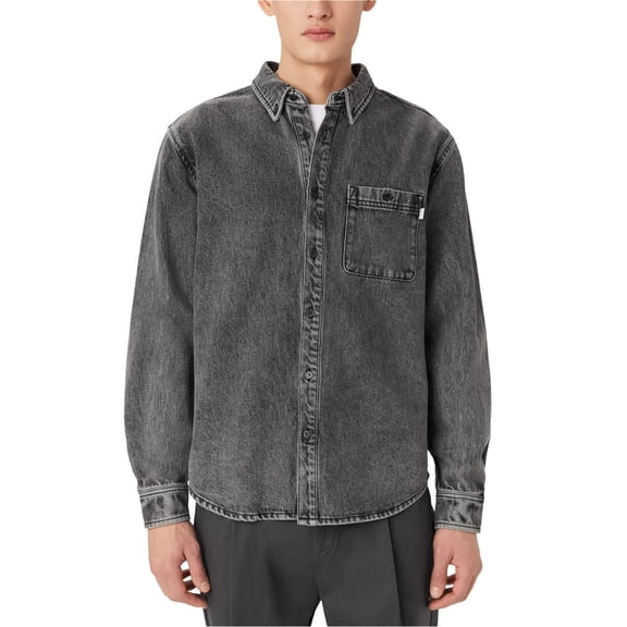 Frank & Oak Mens Denim Shirt Jacket, Grey, Medium