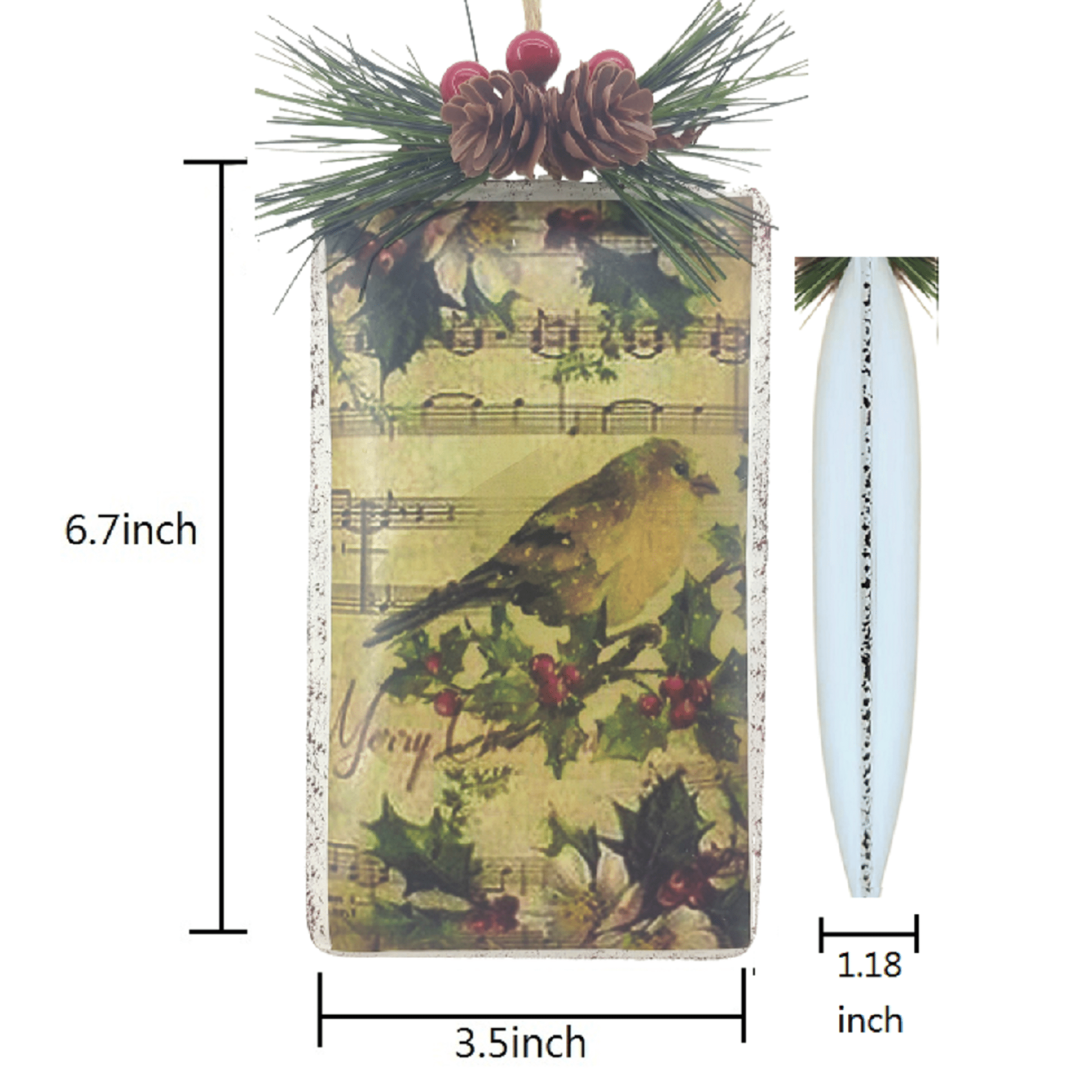 Holiday Time Oversize Rectangle Bird Metal Ornament. Casual Traditional Theme. Vintage Style. Antique Brown Color.