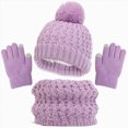 thumbnail image 2 of NOLDARES 3Pcs Kids Hat Scarf and Snow Gloves Set, Winter Knit Warm Soft Pom-Pom Beanie Outdoor for Boys Girls and Toddlers(M003-Purple), 2 of 5