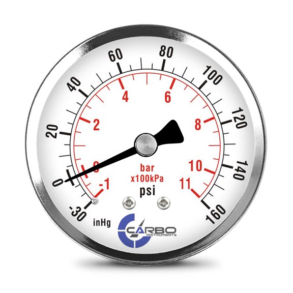 CARBO Instruments 2-1/2" Pressure Gauge, Chrome Plated Steel Case, Dry, Compound Vacuum -30 Hg - 0-160 psi Back Mount 1/4" NPT