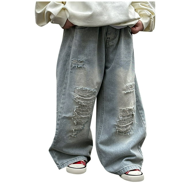 Odeerbi 2-14 Años Niños Rasgados Vaqueros Lindos Pantalones de Vaquero de Color Sólido Cremallera Casual Con Bolsillo