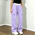 thumbnail image 5 of HAOTAGS Girls Cargo Pants (5-15) Contrast Elastic Waist Multi Pocket Loose Wide Leg Sweatpants Casual Trousers Purple Size 14, 5 of 10