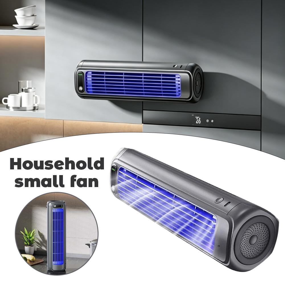 Wall Mounted Fan for Kitchen & Bathroom, Robust Bladeless Cross-Flow Desktop Fan, Resilient Deep Space Grey Rechargeable Cooling Fan, No-Drill Quiet Personal Fan for Dorm & RV