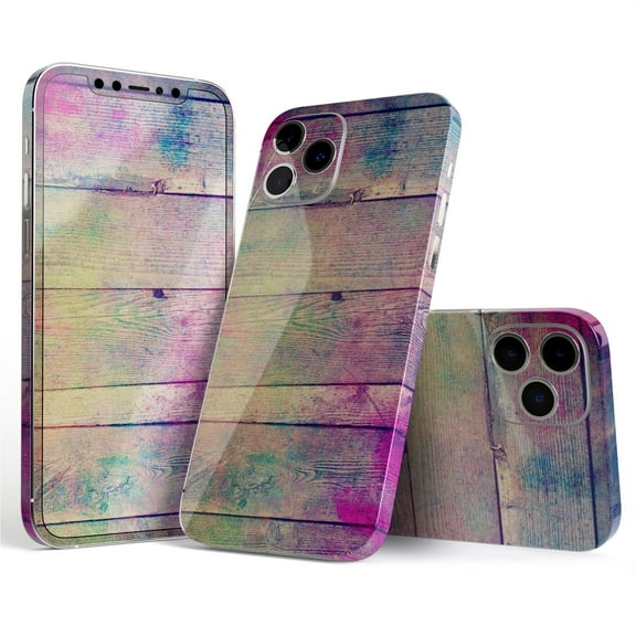 DesignSkinz Pink & Blue Grunge Wood Planks Full-Body Skin Decal Wrap Cover for iPhone 16