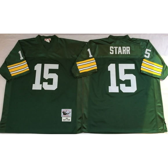 Mens Green Bay Packers Starr #15 Vintage Football Jersey Green