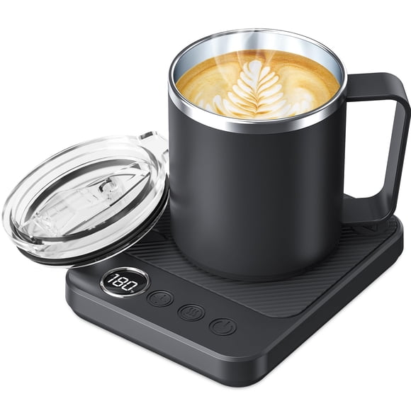 Set calentador de tazas de café Felibeaco con taza térmica de 480 ml, color negro