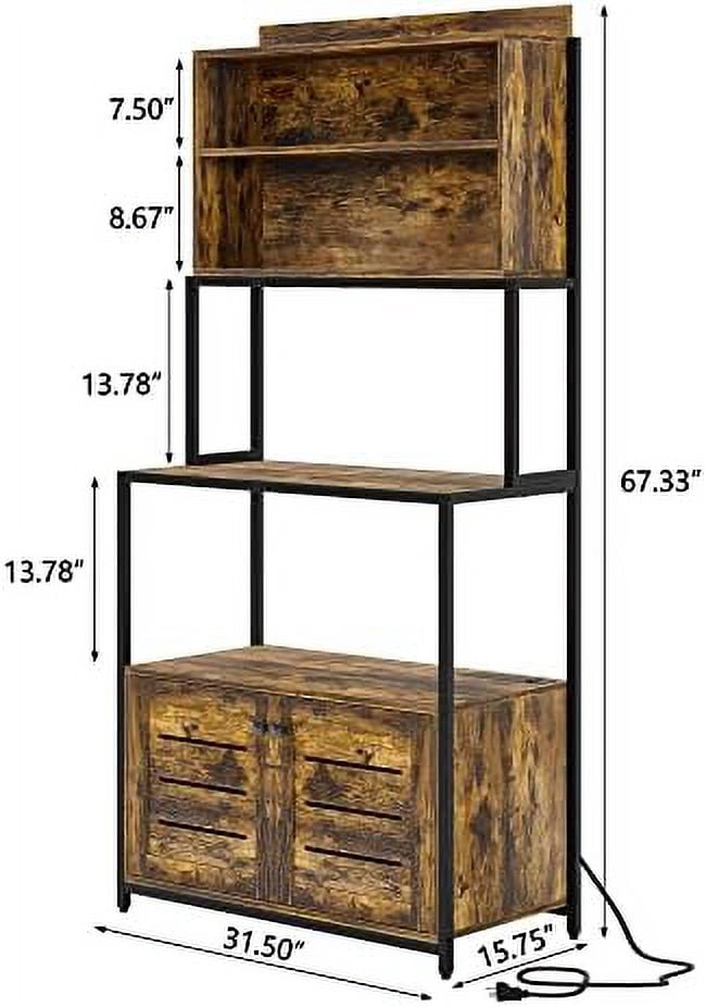 5-Tier Kitchen Bakers Rack with Power Outlet, Industrial Microwave Oven Stand with Shelves, Kitchen Utility Storage Shelf with Cabinet, Standing Kitchen Storage Rack, Rustic Brown