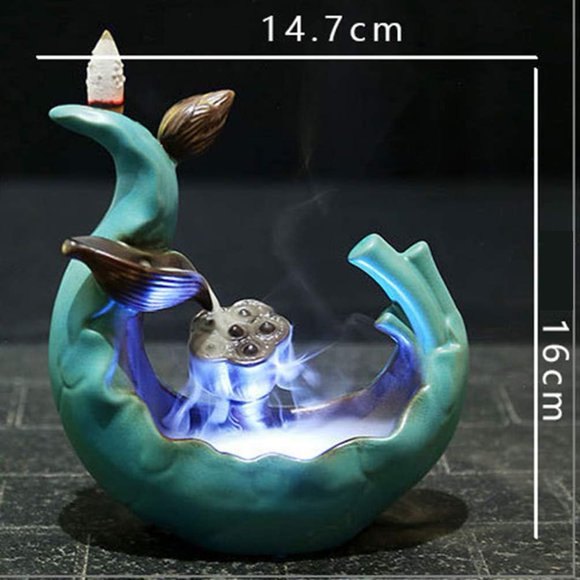 ShenMo 1 piece Home Decor Decor Decoration Backflow Incense Burner Waterfall Incense Burner Holder Pond Ceramic Waterfall Fragrance Censer with LED Light for Office Garden Home