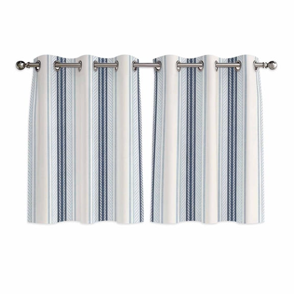 Blue Beige Kitchen Curtains Short 54 Inch Length, Modern Abstract Gradient Vertical Stripes Grommet Top Bedroom Living Room Curtains, Light Filtering Cafe Curtain Drapes 2 Panels Set 84''x54''
