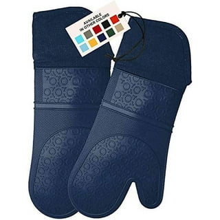1 Pair Silicone Wavy Texture Oven Gloves Quilted Mitts Heat Resistant Blue  Green