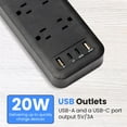thumbnail image 5 of 8-Outlet Surge Protector with 4 USB Ports, 2450 Joules, 6' Cord, LED Indicator – Power Strip for Home and Office Use by Watson (Black), 5 of 8