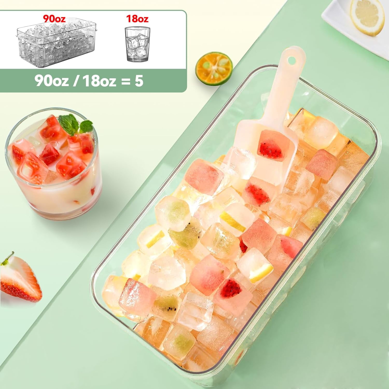Ice Cube Tray with Lid and Bin,mini Ice Cube Trays for Freezer 60 pcs,Ice Cube Mold, Ice Molds Ice Scoop,Ice Cube Tray Mold for Whiskey Cocktail,Tea,Coffee
