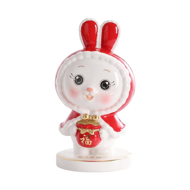 Figura de alcancía de conejo de dibujos animados, adorno artesanal, caja de dinero, escultura para Rojo