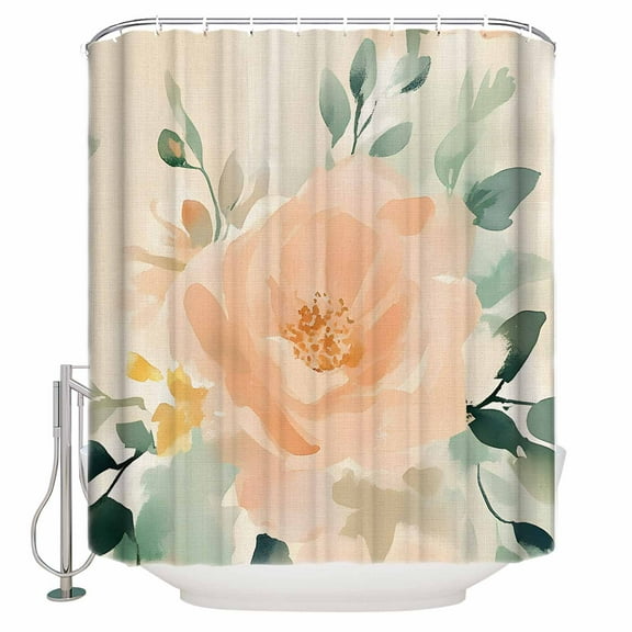 Small Stall Shower Curtain 36x72 Inch Narrow Half Size Chic Floral Bath Curtains Bathroom Decor Spring Pastoral Pink Flowers Green Lead Waterproof Fabric Shower Curtain Set with Hooks 36 Inch