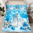 thumbnail image 2 of jejeloiu Christmas Holidsy Twin Sheet Sets,Xmas Ball Snowflake Twin Fitted Sheet,Blue White Gold Flat Sheet For Children,Breathable Home Decor,3pcs, 2 of 7