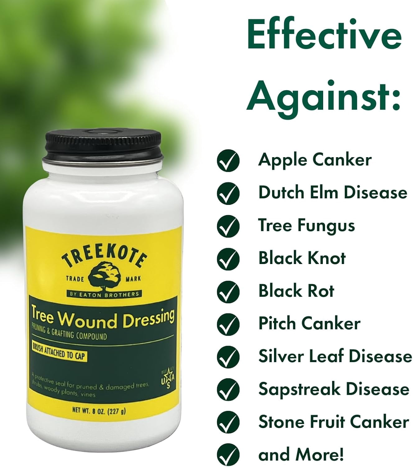 Treekote Wound Dressing Brushtop 8 OZ for Trees and Shrubs - Healing Paste and Tree Wound Sealer - Pruning Sealer, Grafting Compound - Bonsai Cut Paste and Sealant for Effective Tree Wound Repair