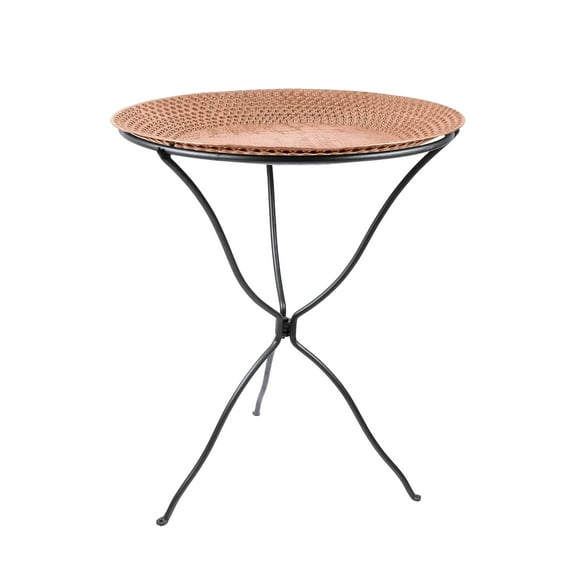 Achla Designs 24"Dia. Round Brass Hammered Copper Birdbath w/Black Wrought Iron Folding Ring Stand