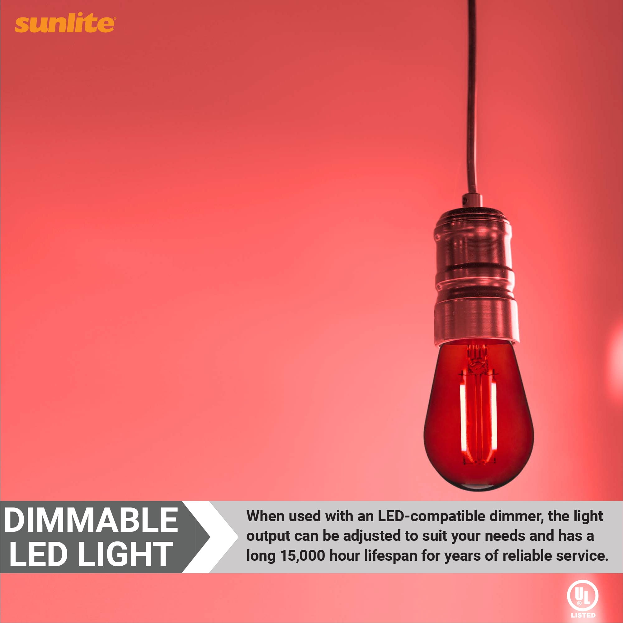 Sunlite LED Decorative Christmas Holiday Light Bulbs, S14 Filament Style, 2 Watt (25W Equivalent), Dimmable, Red and Green, 12 Pack