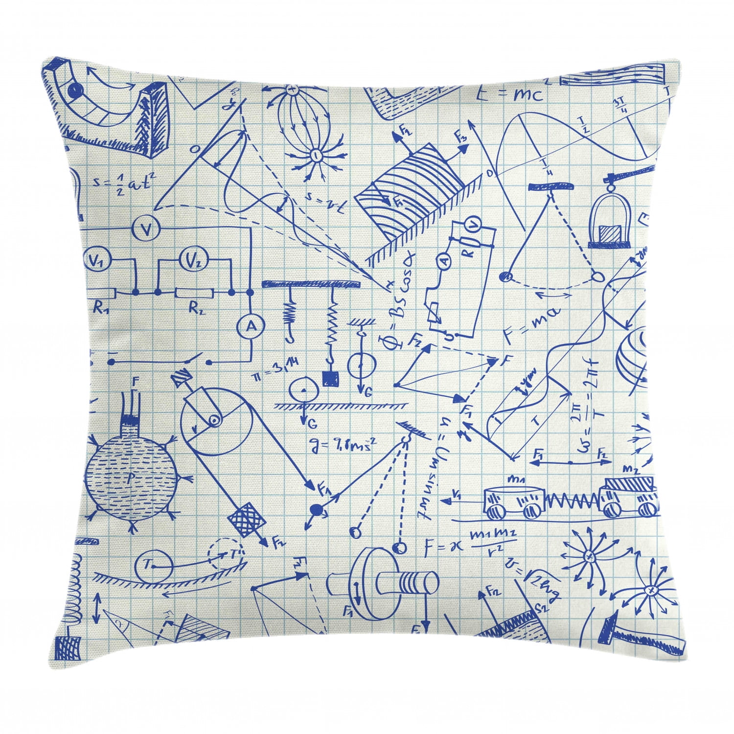 Physics Throw Pillow Cushion Cover, School Themed Technical Formula and