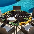 thumbnail image 6 of Yellow Sunflowers Round Tablecloth, Fitted Table Cover with Elastic for 36"-44" Round Tables, Botanical Eucalyptus Leaf Wooden Grain Table Cloth Outdoor Indoor Dinning Party Waterproof Tablecloths, 6 of 7