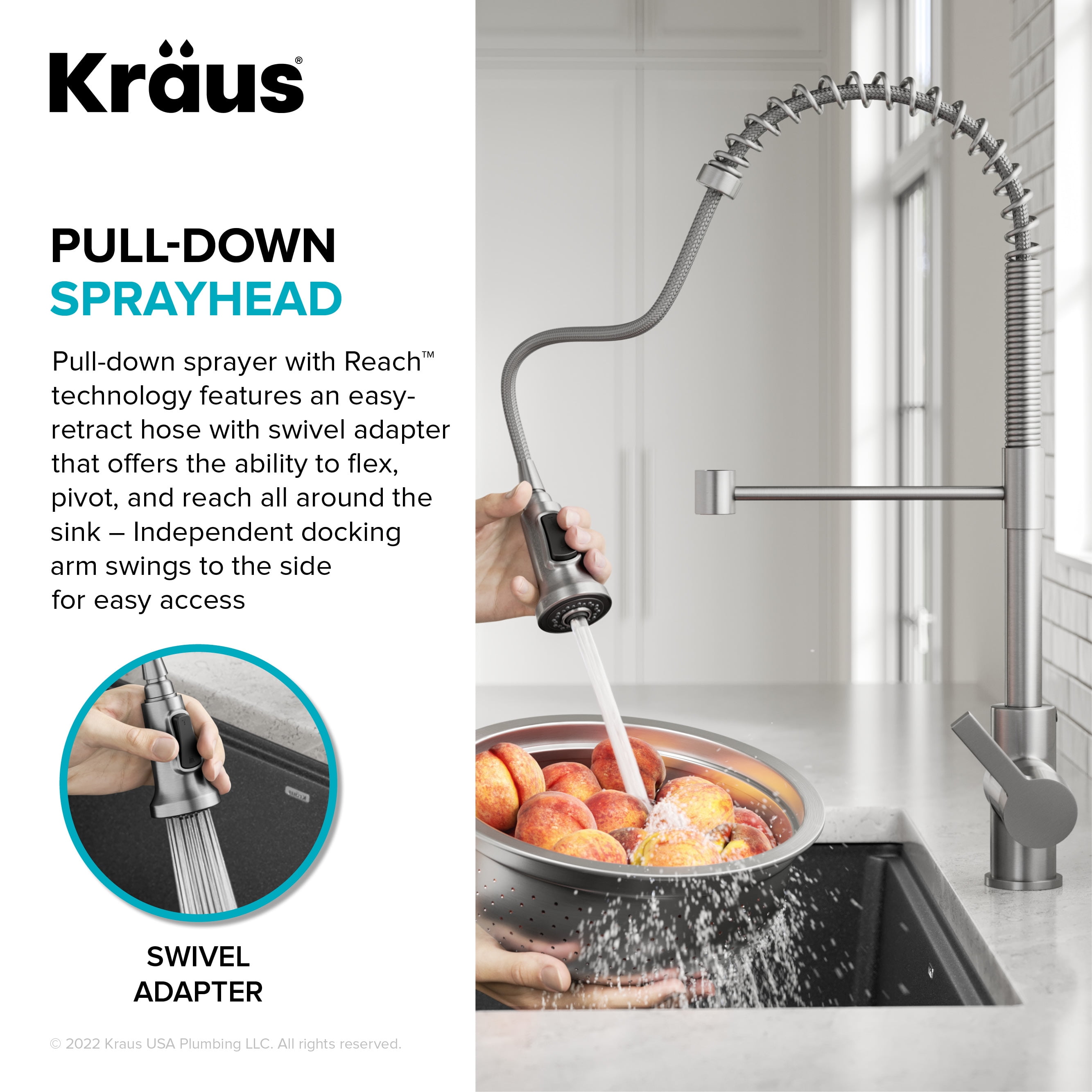 KRAUS Britt Commercial Style Pull-Down Single Handle Kitchen Faucet in Matte Black/Spot-Free Black Stainless Steel