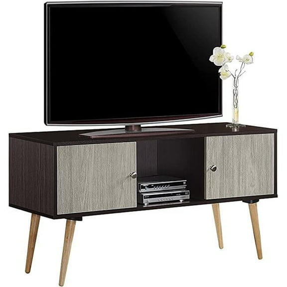 Retro Style Entertainment Unit - Chocolate & Grey