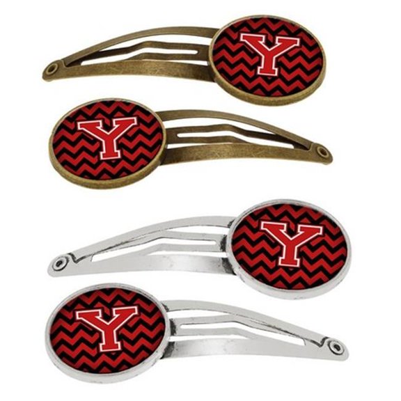 Carolines Treasures CJ1047-YHCS4 Letter Y Chevron Black & Red Barrettes Hair Clips, Set of 4