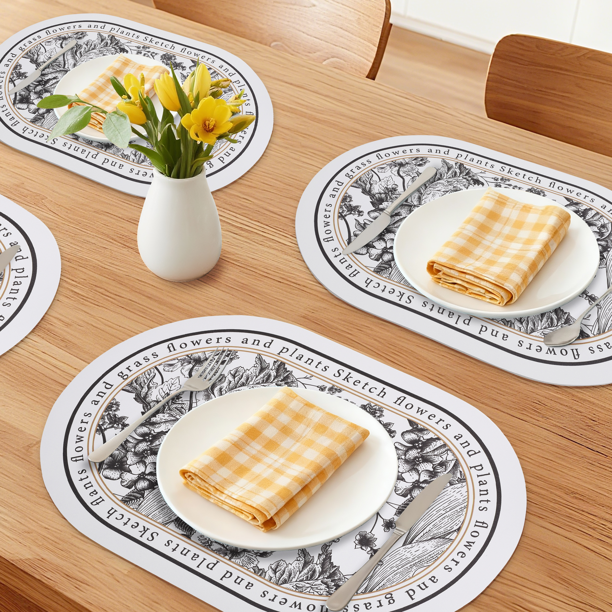 Placemats Set of 6 Floral Leather Placemats for Kitchen Dining Table Decor Heat Resistant Table Placemats Wipeable Table Mat Floral 17.7*11.8inch