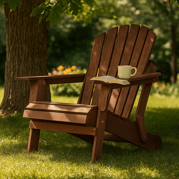 Homy Casa Outdoor Folding Adirondack Chair, Wooden Patio Chair for Backyard & Porch, Brown