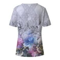 thumbnail image 3 of Short Sleeve T Shirts for Women Summer Floral Theme Painting Floral Graphic Round Neck Print Vintage Shorts Sleeve Gray Casual T-shirt Tops Saving clearance, 3 of 4
