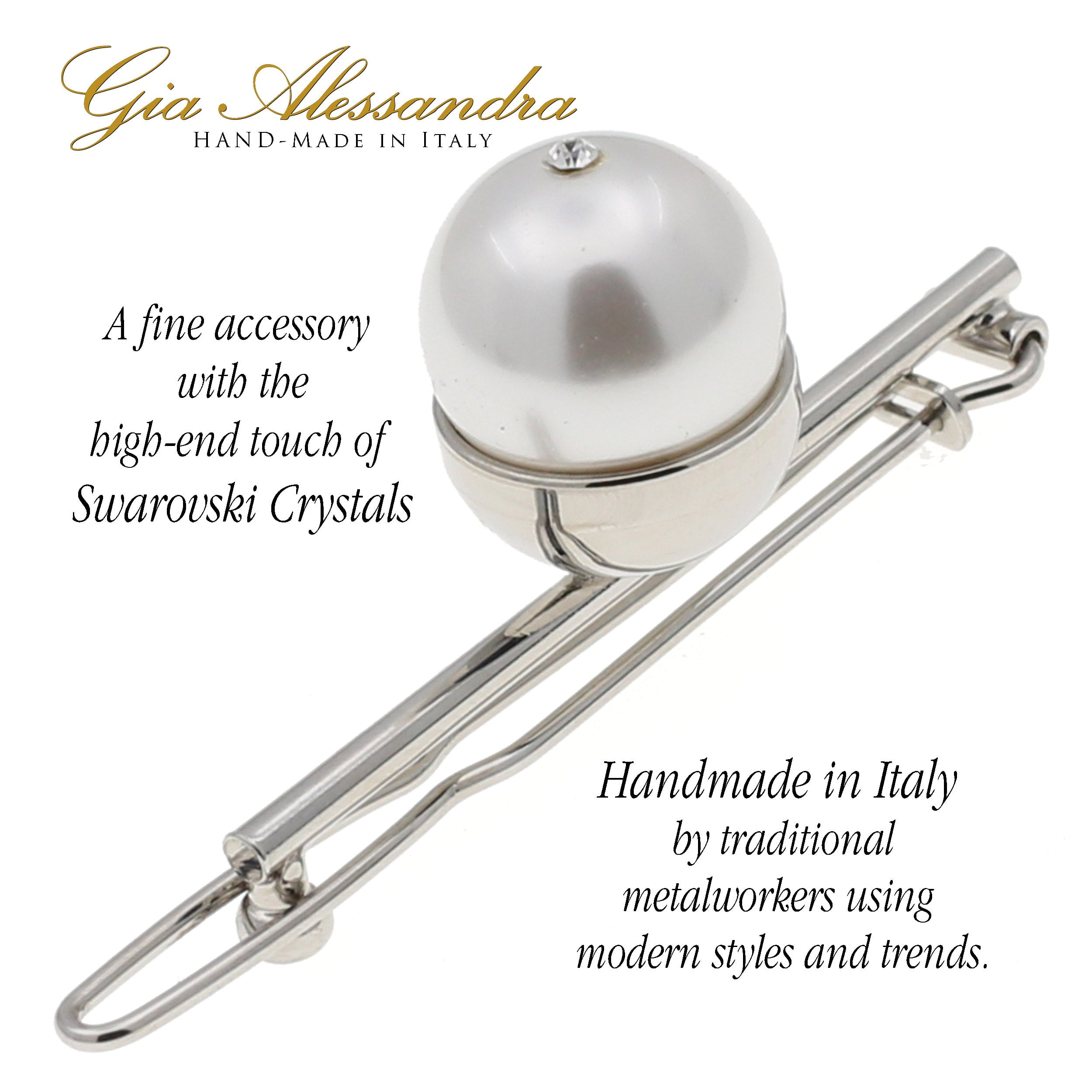 GA248 2.75 Inch Wedding Bridal Hair Barrette Slide-In Clip Silver and White Pearls