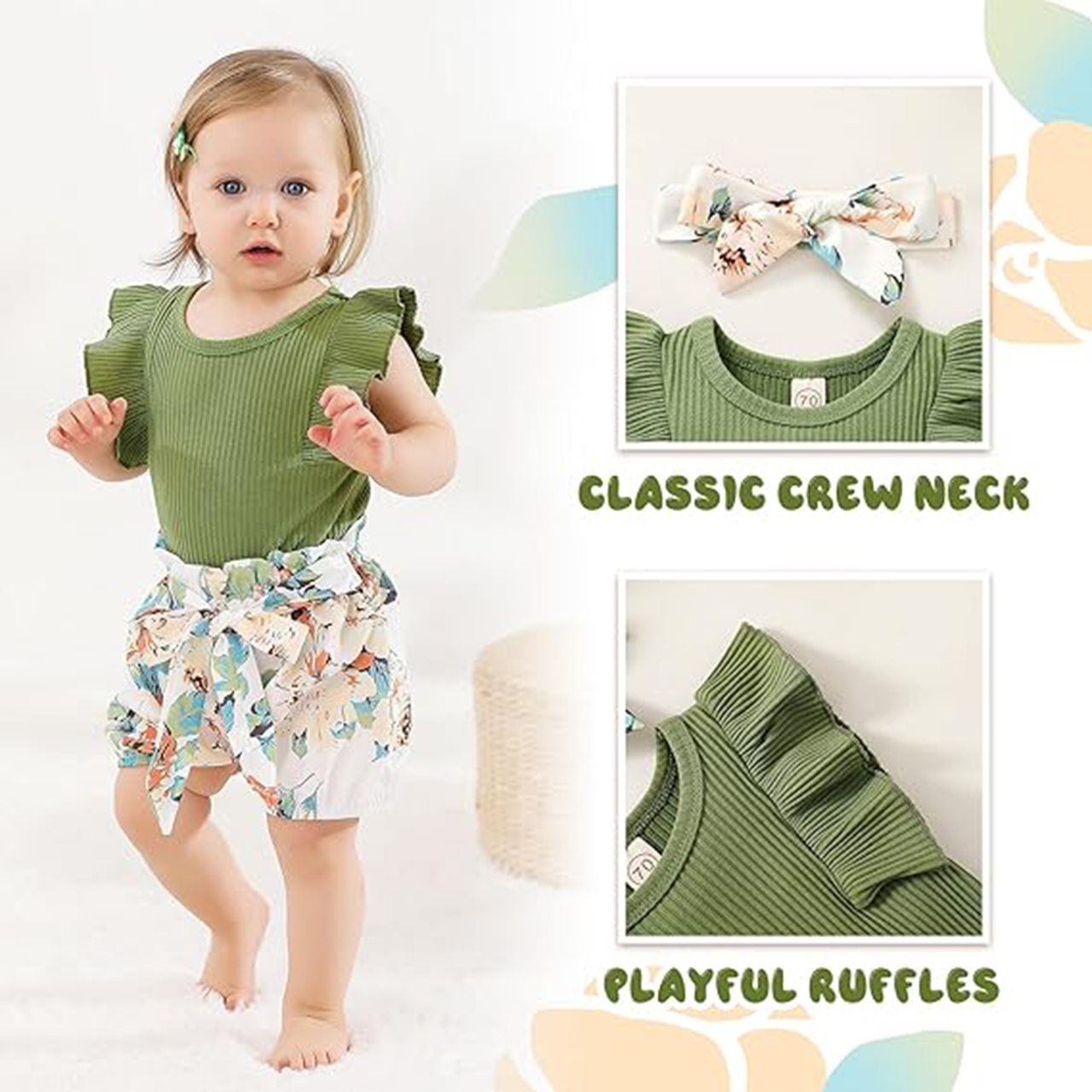 Younger Tree Baby Girl Summer Romper Outfit Set photo 5