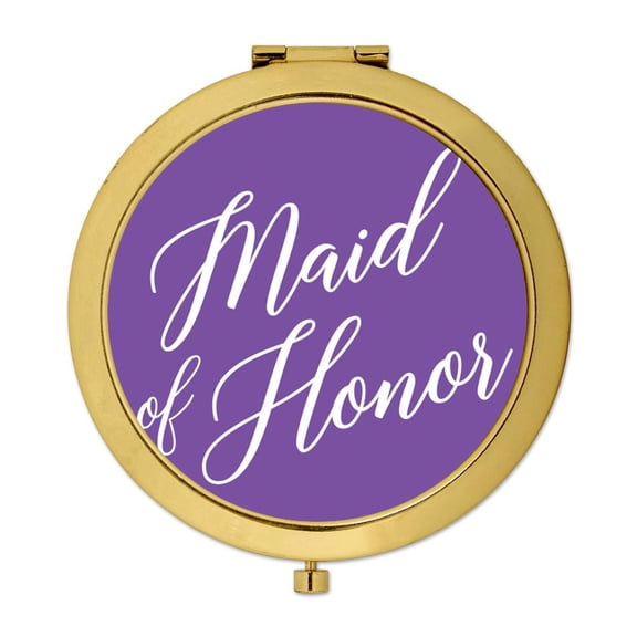 Koyal Wholesale Gold Compact Mirror Maid of Honor Wedding Gift, Royal Purple, 1-Pack