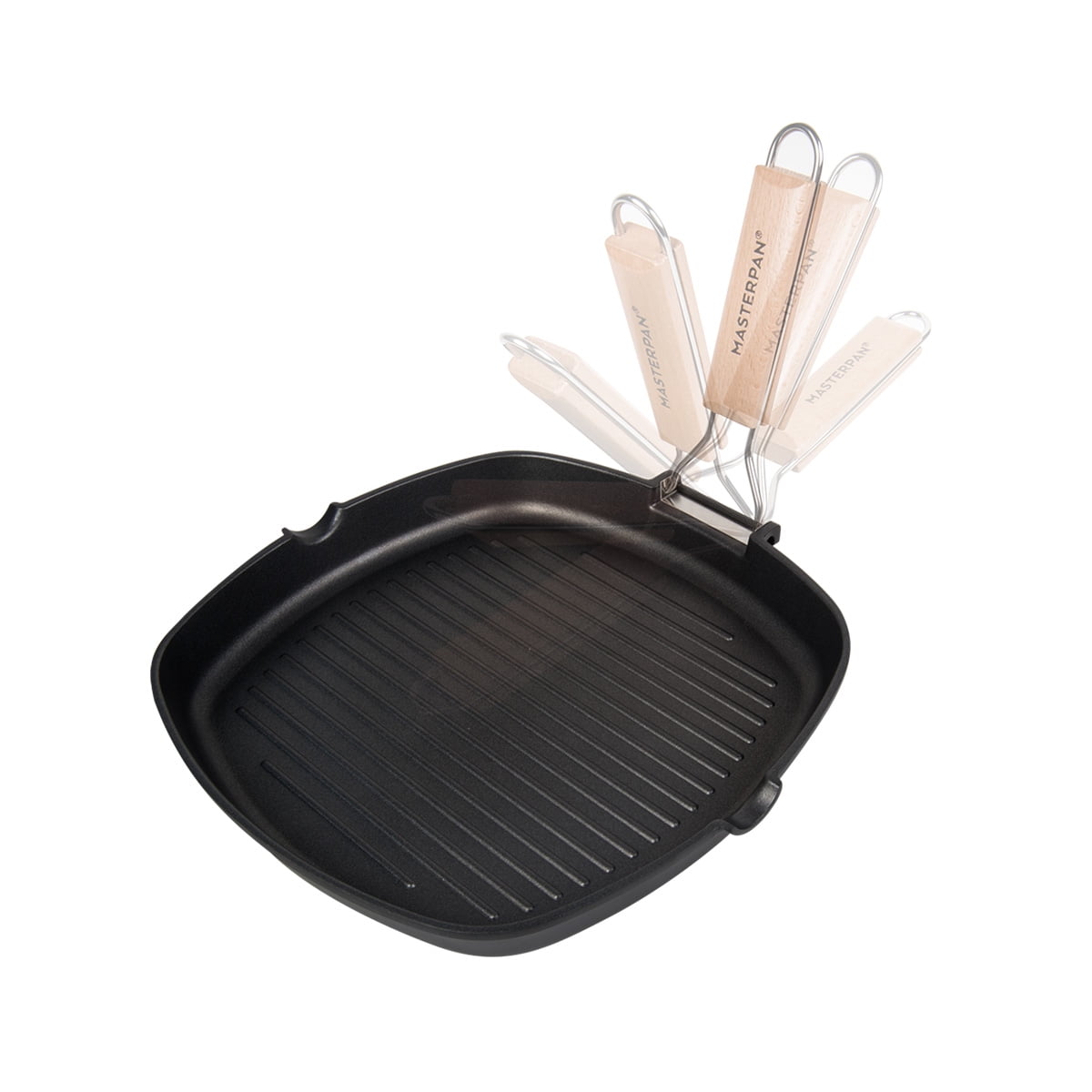 Stovetop Grill Pan, Non-stick Frying Pan With Folding Beech Wood Handle Non-stick  Grill Pan With Pour Spouts For Outdoor Home [l]