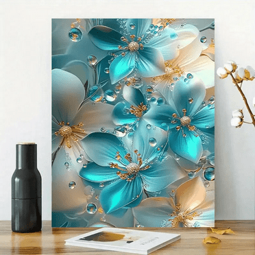 Small Sized Wrapped Canvas Painting, Turquoise& Golden Oil Painting Art, Gift for Friends, Suitable for Living Room, Bedroom, Study, And Bathroom, 12X16, Inch, Framed Wrapped Canvas